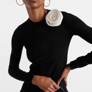 Valentino Floral Appliqué!  Black Long-Sleeve Knit Top with Cream Flower Detail